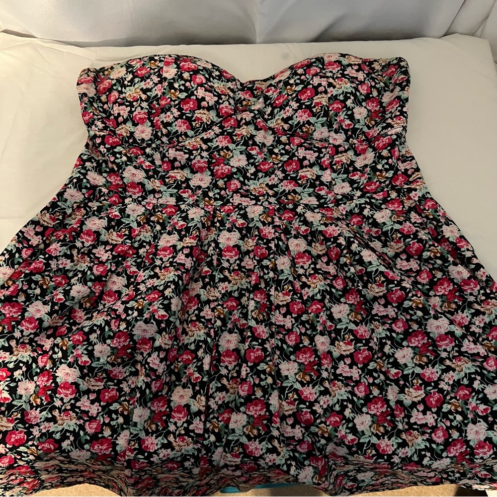 Anthropologie “FEATHERS” Floral Dress Strapless Waist XXS